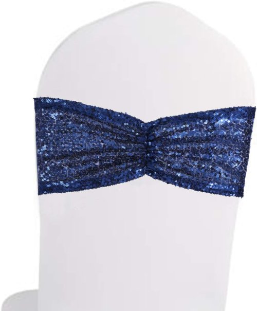 Eternal Beauty Navy Blue Sequin Chair Sashes - Pack of 50 Elegant Wedding Decorations
