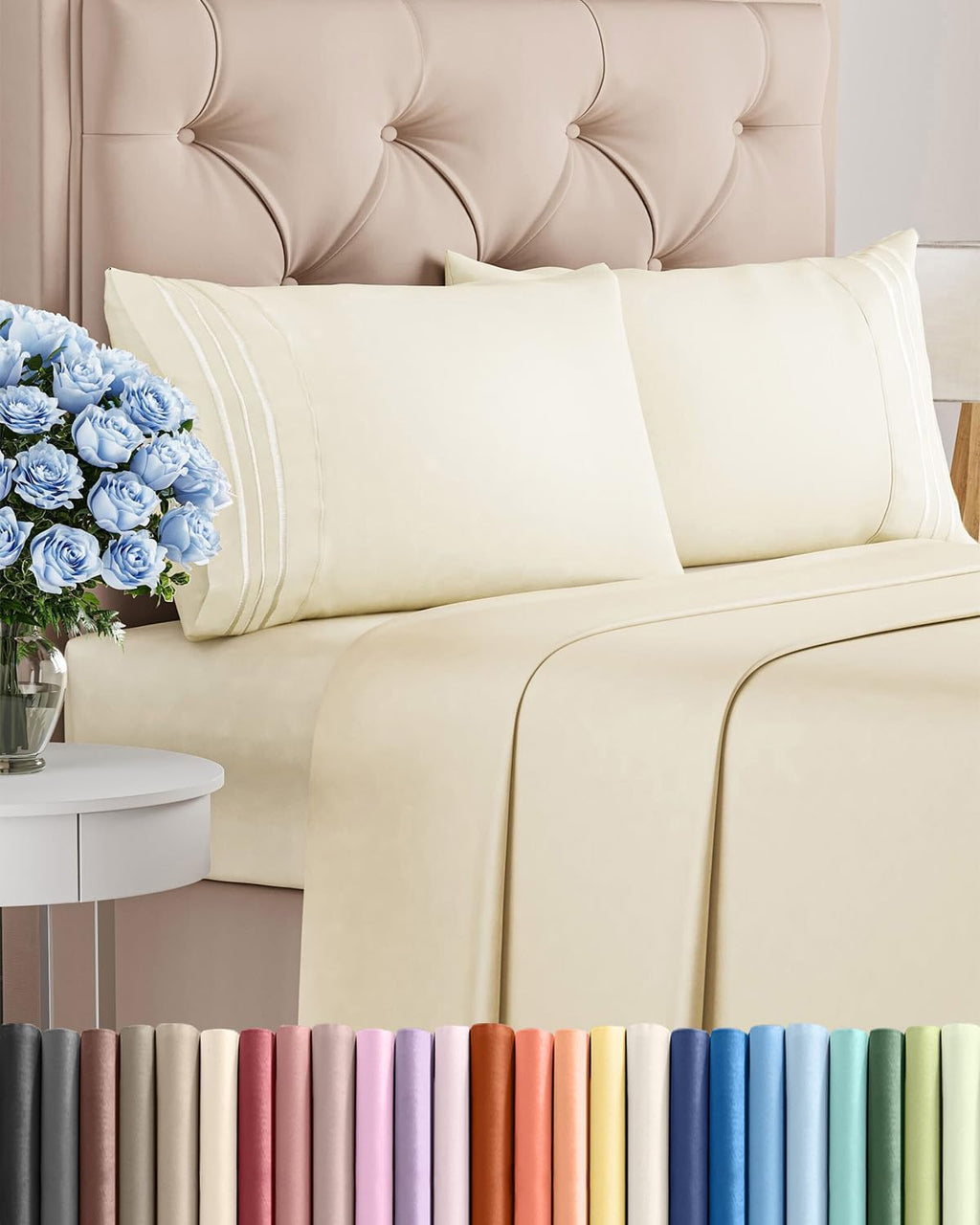 Queen Size 4-Piece Sheet Set | Skiennix Comfy, Breathable & Cooling Bed Sheets - Luxury Off-White Bedding with Deep Pockets