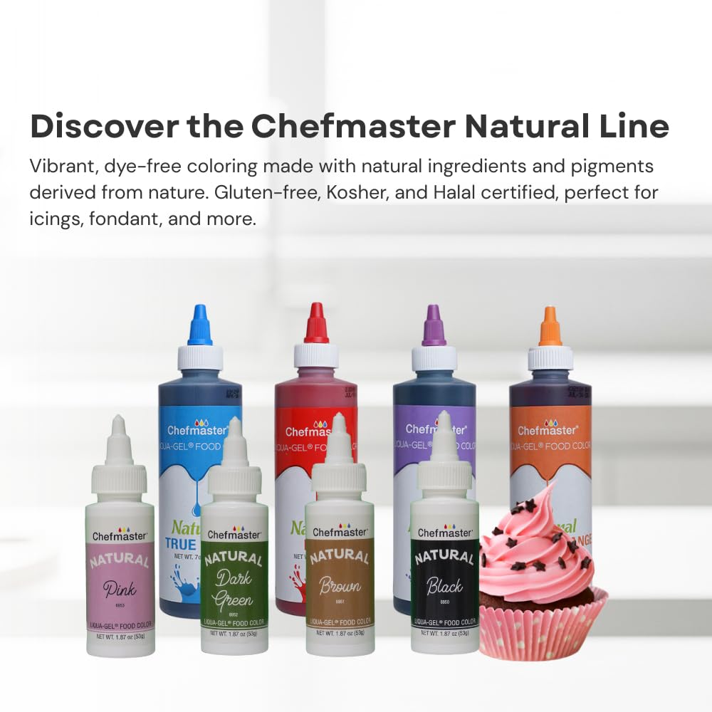 Chefmaster - Natural Liqua-Gel Food Coloring Kit - Plant-Based, Vibrant Colors - 4 Count Pack, Made in the USA