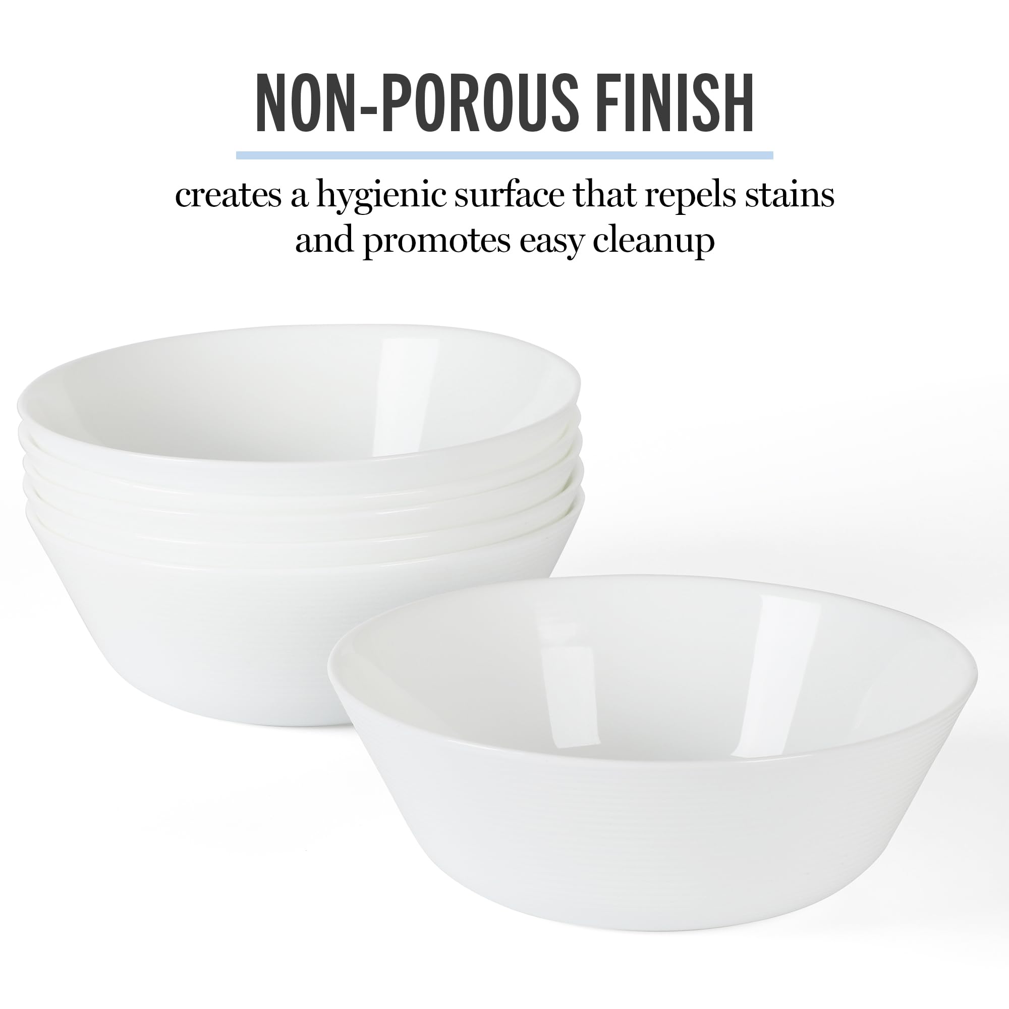 Martha Stewart Opalton 6-Piece 6-Inch Soup and Cereal Bowls – Lightweight, Chip and Break Resistant Opal Glass Bowls for Everyday Use