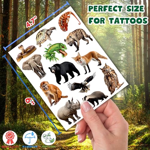 Jungle Animal Temporary Tattoos for Kids - 50 Pcs Safari Zoo Party Favors