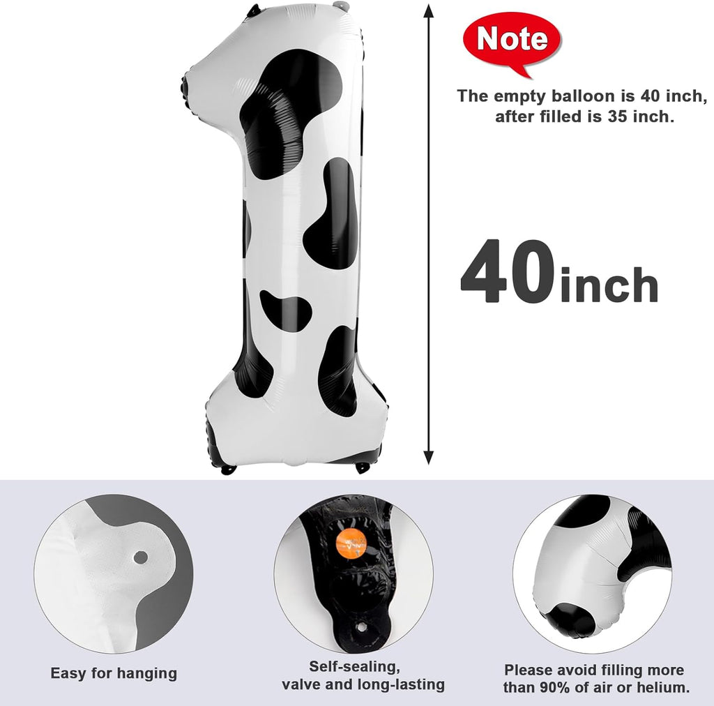 Number Balloons - 40 Inch One Balloon for 1st Birthday Party | White & Black Decor for Baby Showers