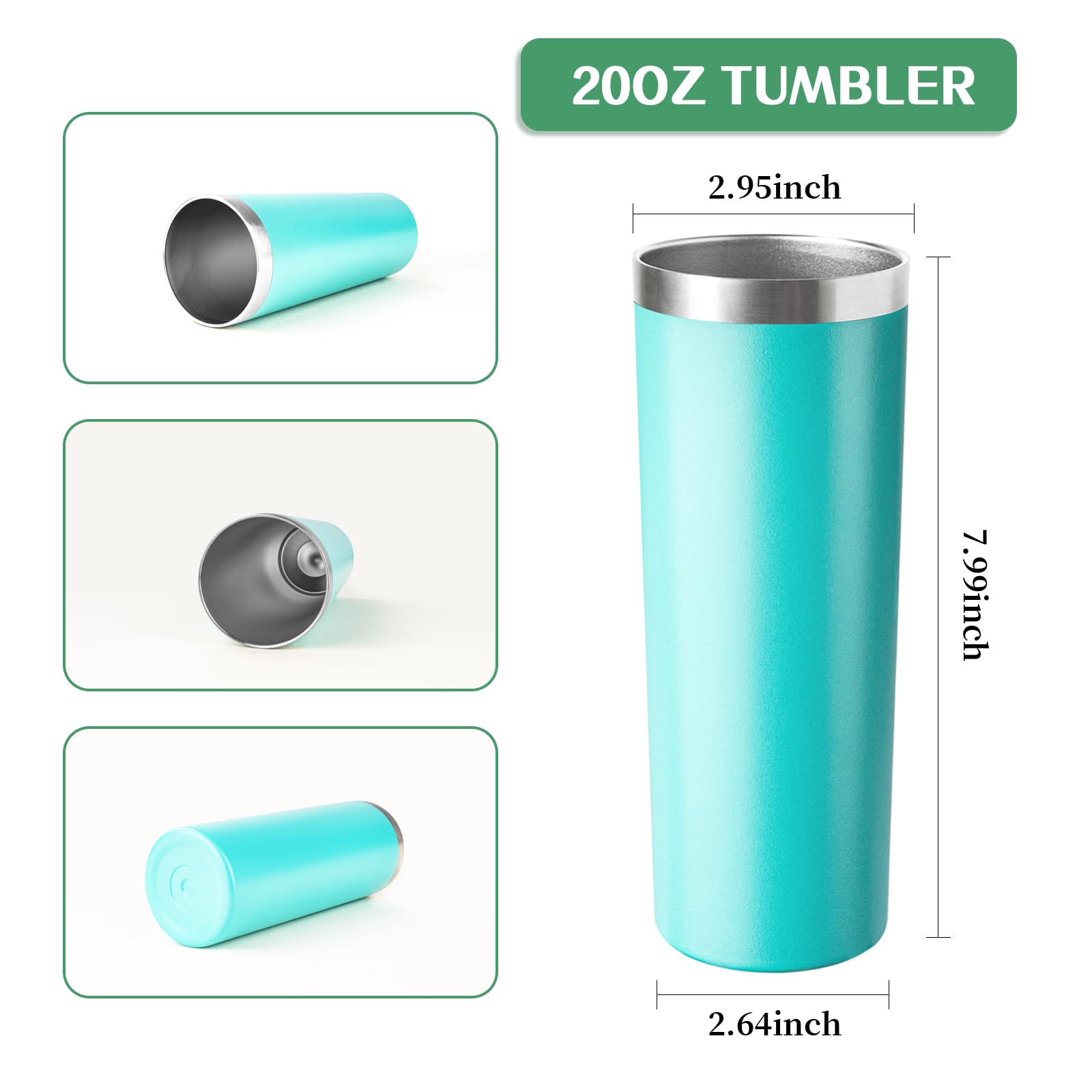 FristChoice 20 oz Skinny Tumbler with Lid and Straw,Stainless Steel Vacuum Insulated Tumbler Cup Double Wall Leak-proof Coffee Mug,Travel Thermal Water Tumbler for Home,Office,Outdoor(Teal,8)