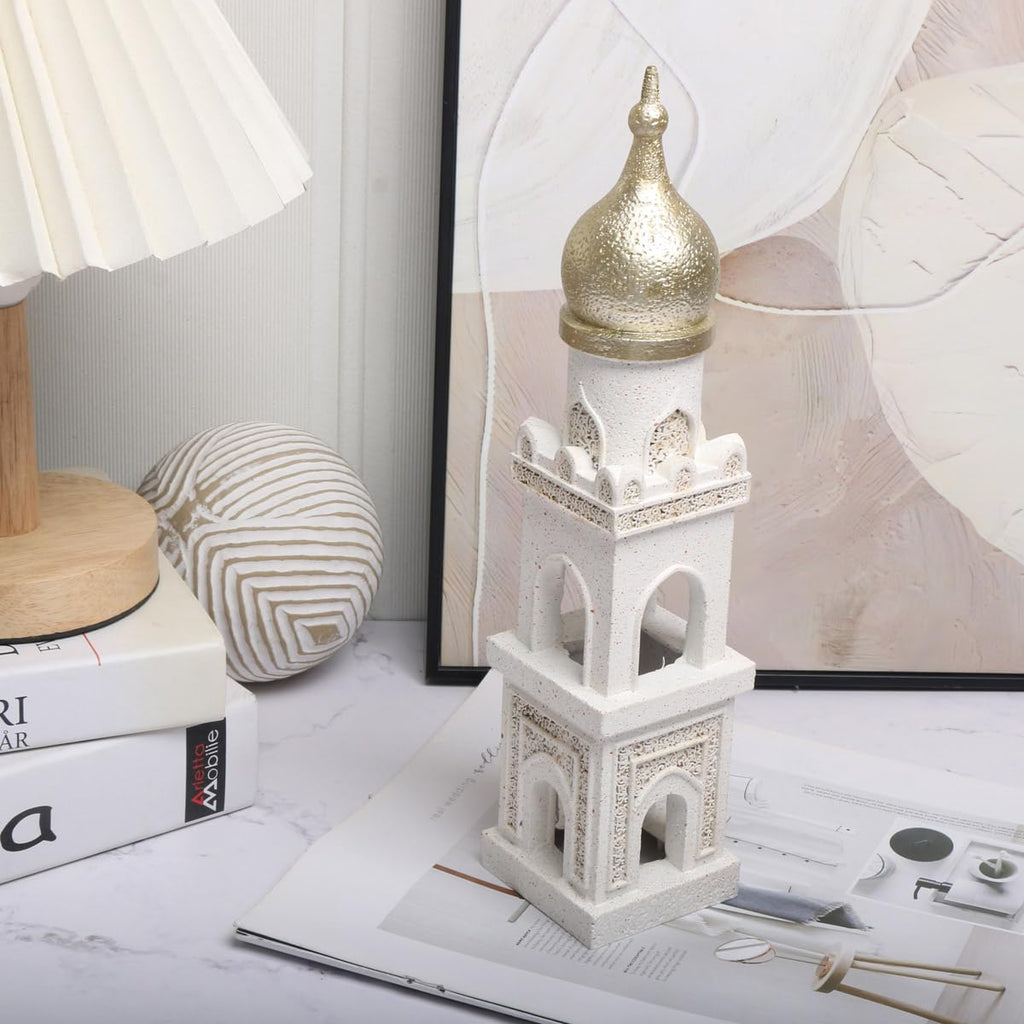 Islamic Cultural Decor Collection - Handcrafted Resin Mosque Models & Tower Ornaments for Home/Office Display Ramadan Decoration (Tower 1)