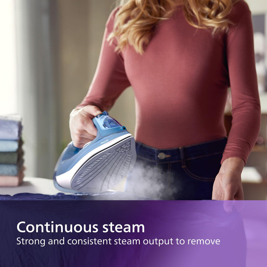 Philips Perfect Care 3000 Series Steam Iron - 1250 W power, 40 g/min continuous steam, 200 g steam boost, 300 ml water tank, blue (DST3031/20)