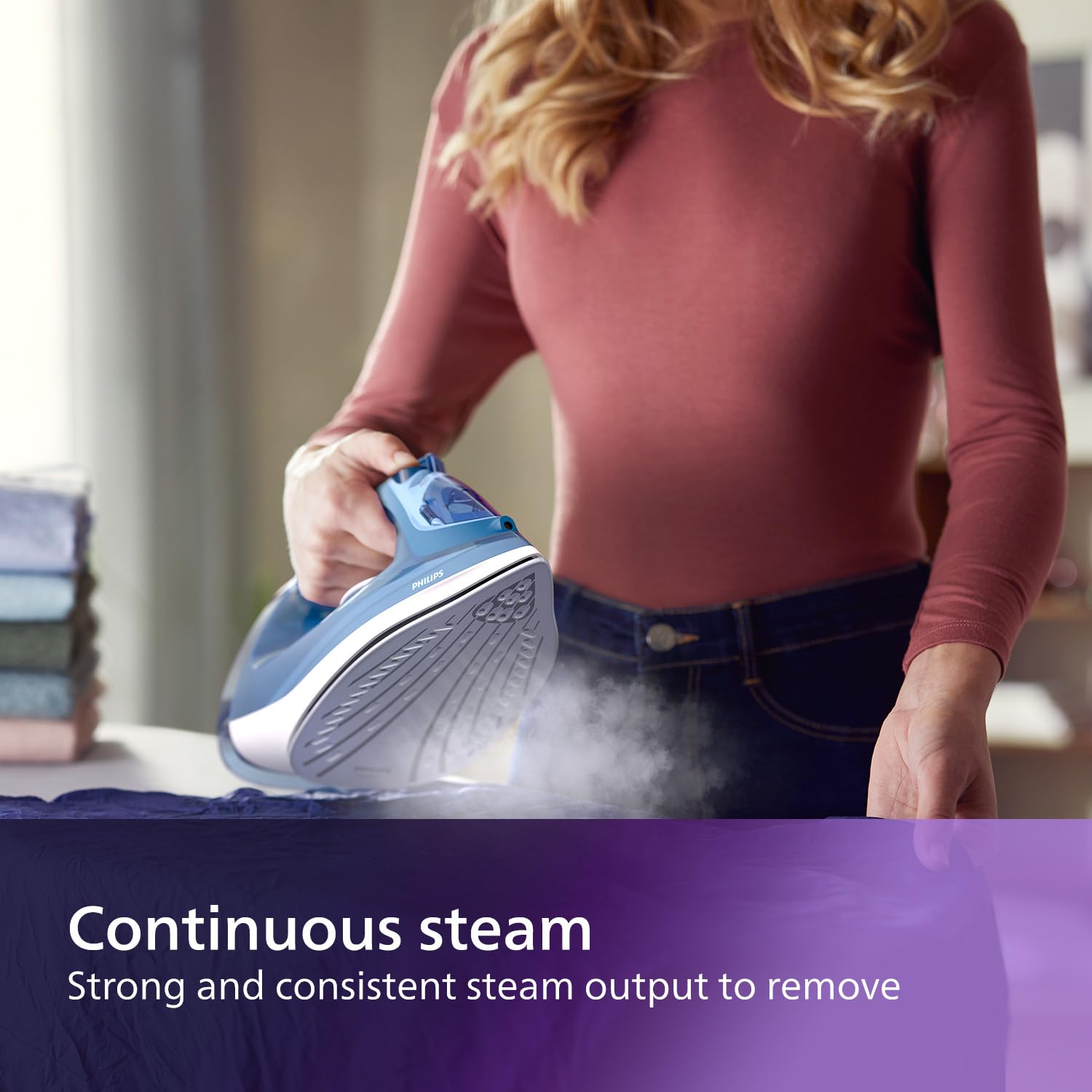 Philips Perfect Care 3000 Series Steam Iron - 1250 W power, 40 g/min continuous steam, 200 g steam boost, 300 ml water tank, blue (DST3031/20)