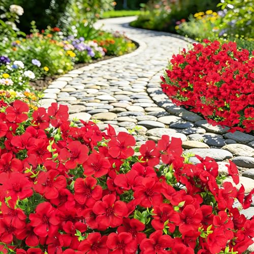 12 Pcs Artificial Silk Geranium Flowers - UV Resistant Red Outdoor Decor