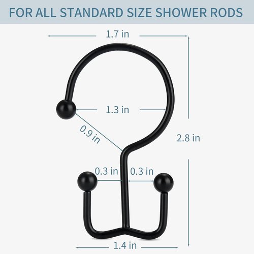 Goowin Shower Curtain Hooks - 12 Durable Rust-Proof Rings for Easy Glide | Black Finish