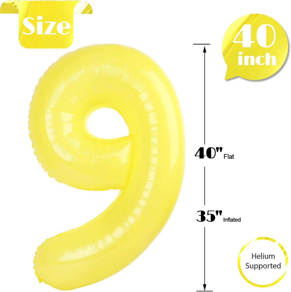 Yellow Number 9 Balloon - 40 Inch Giant Foil Balloon for 9th Birthday Party Decorations