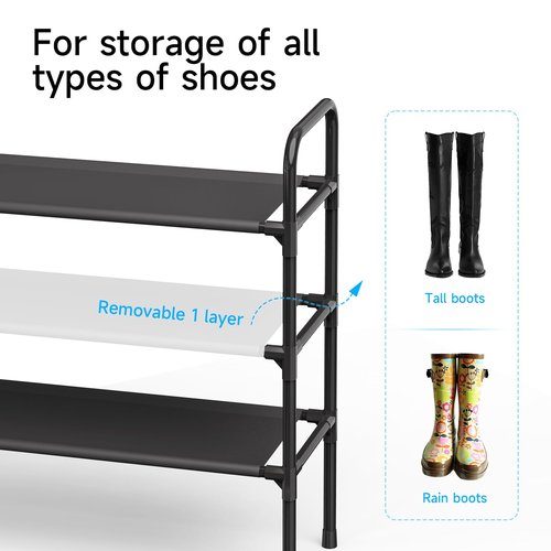 isightguard Long Shoe Rack for Closet - 3 Tier Shoe Organizer Storage for Entryway, Front Door Entrance, Metal Frame, Non-Woven Fabric Shelves, 10.8“ D x 40.2” W x 25.8” H