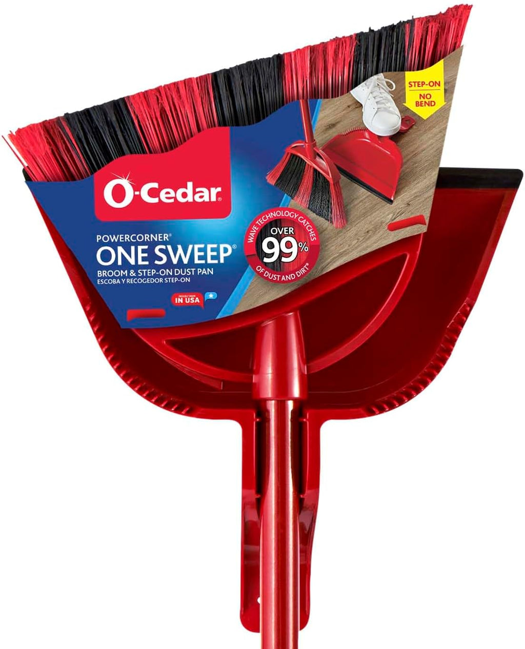 O-Cedar One Sweep Broom - Lightweight Cleaning Tool with Step-On Dustpan | Removes 99% of Dirt