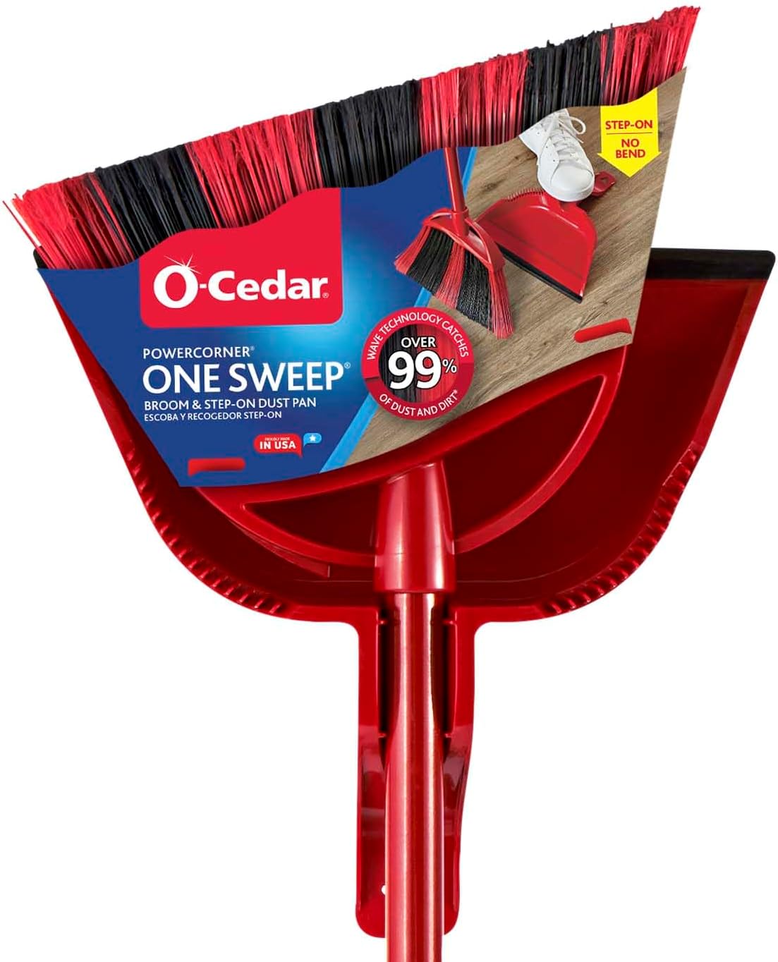 O-Cedar One Sweep Broom - Lightweight Cleaning Tool with Step-On Dustpan | Removes 99% of Dirt
