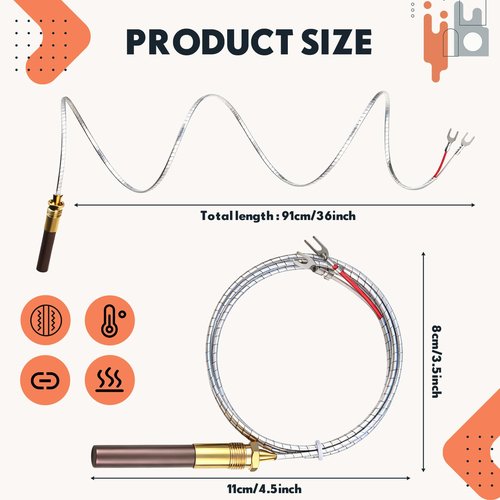 Otoolling 5 Pcs 36" Thermopile Generators with Two Lead for Gas 750mv Thermopile Fireplace Water Heaters Fryer Cluster Replacement Part
