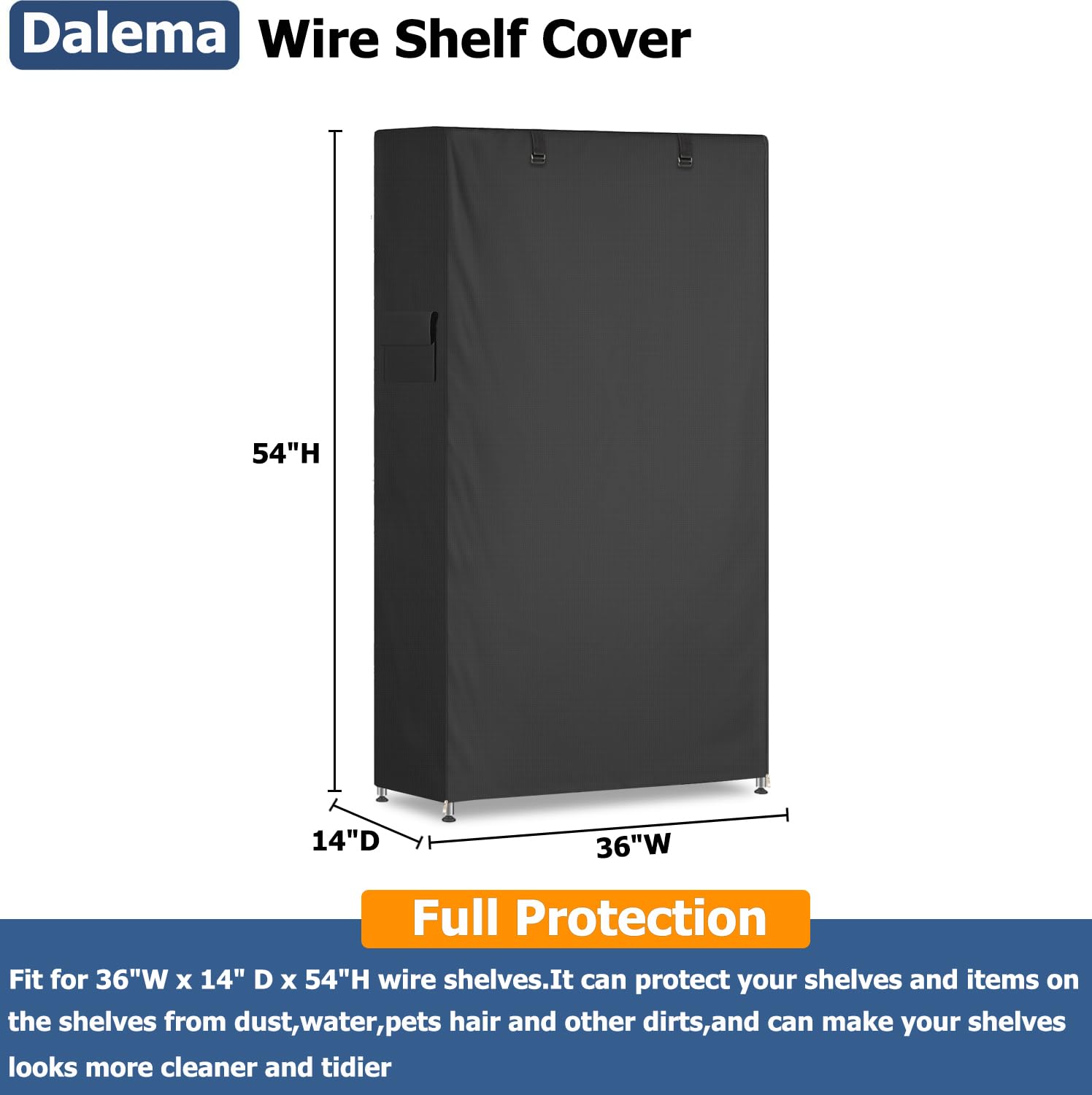 Dalema Storage Shelf Cover,Outdoor Heavy Duty 600D 36''W x 14''D x 54''H Dustproof Waterproof Shelf Covers for Wire Shelving,Storage Rack Cover with Zipper