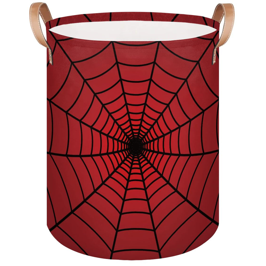 Red Spider Web Laundry Hamper Basket for Boys 18" Collapsible Polyester Sturdy & Lightweight Clothes Storage Bin with Handles for Kids Room Bedroom Bathroom Living