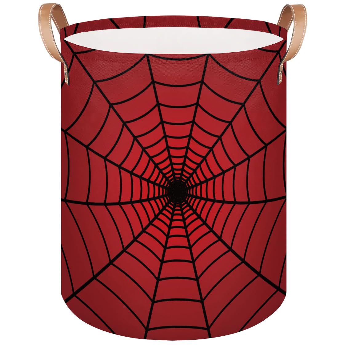 Red Spider Web Laundry Hamper Basket for Boys 18" Collapsible Polyester Sturdy & Lightweight Clothes Storage Bin with Handles for Kids Room Bedroom Bathroom Living