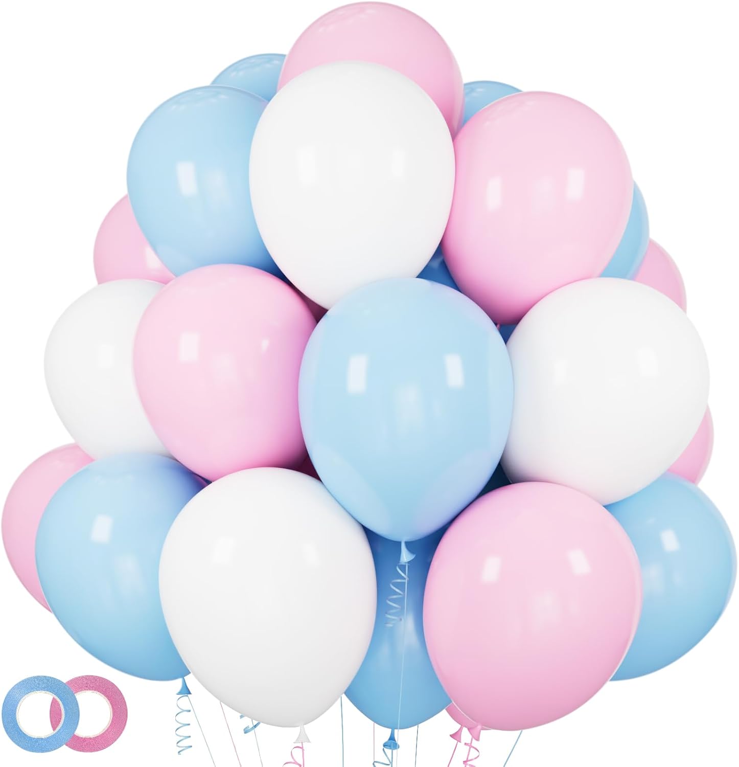 Pastel Pink & Blue Balloons by [Brand Name] - 100 Pack 12-Inch Latex Balloons with 65ft Ribbon for Gender Reveal & Baby Shower Decor