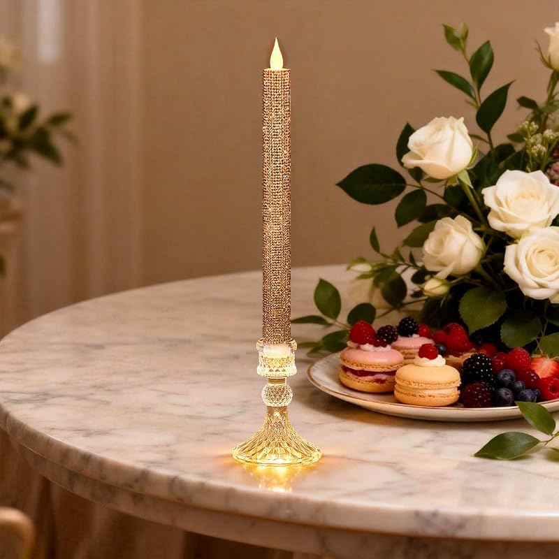 Flameless Taper Candles with Crystal Glass Holder – Rose (2 Pack) – MISSTIME