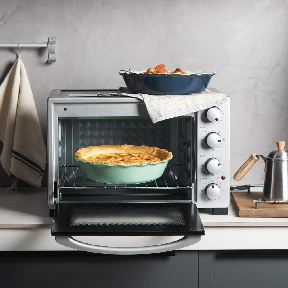 Sweejar Ceramic Pie Pan - 10 Inch Non-Stick Baking Dish with Soft Wave Edge | Green Color