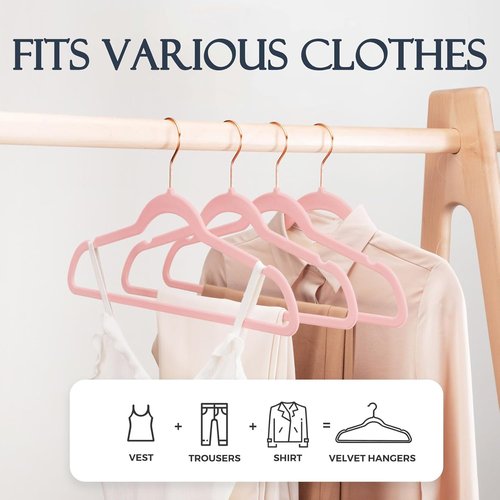 HOUSE DAY Pink Velvet Hangers - Premium Non-Slip Felt Clothes Hangers | 120 Pack, Durable & Space-Saving