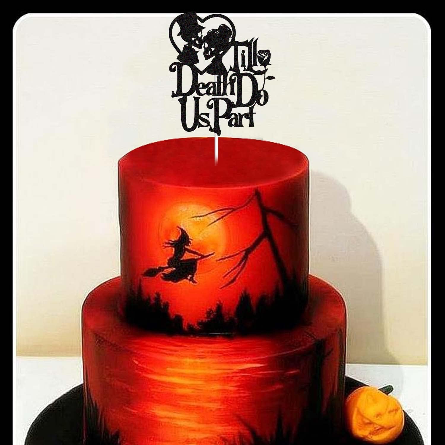 Till Death Do Us Part Cake Topper - Skull Silhouette for Halloween Weddings & Day of the Dead Celebrations