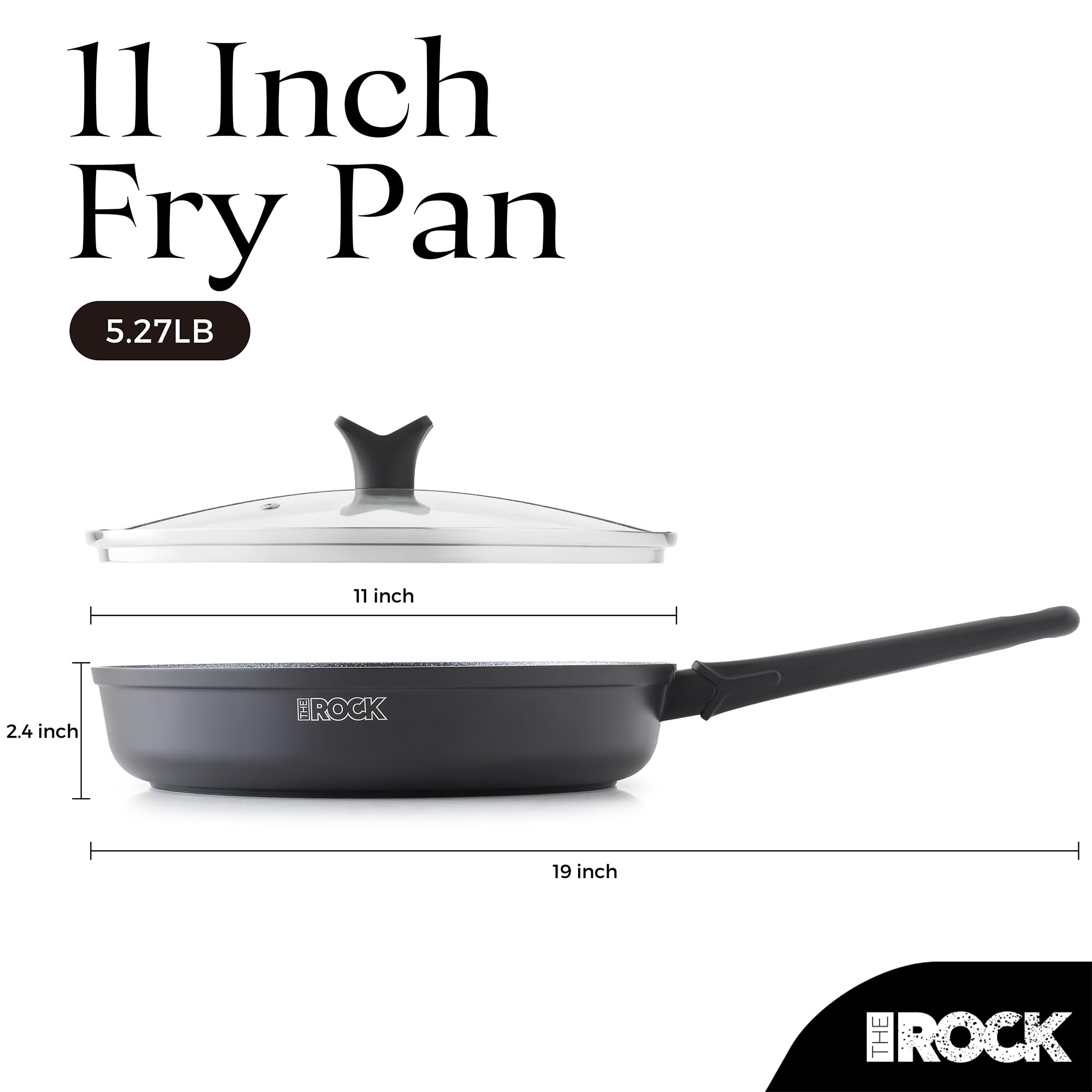 THE ROCK SOHO 11-Inch Non Stick Frying Pan with Lid – Nothing Sticks, Never Warps, Lasts Longer, Healthy Skillet with Heat-Resistant Handle, PFOA Free, Dishwasher Safe, Black