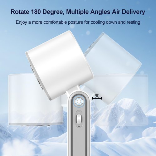 Betunich Portable Handheld Fan, (1-100) Speed Adjustable 3000mAH Rechargeable Personal Air Turbo Fan with Cooling Tech for Outdoor Activities/Travel/Working (White-Grey)
