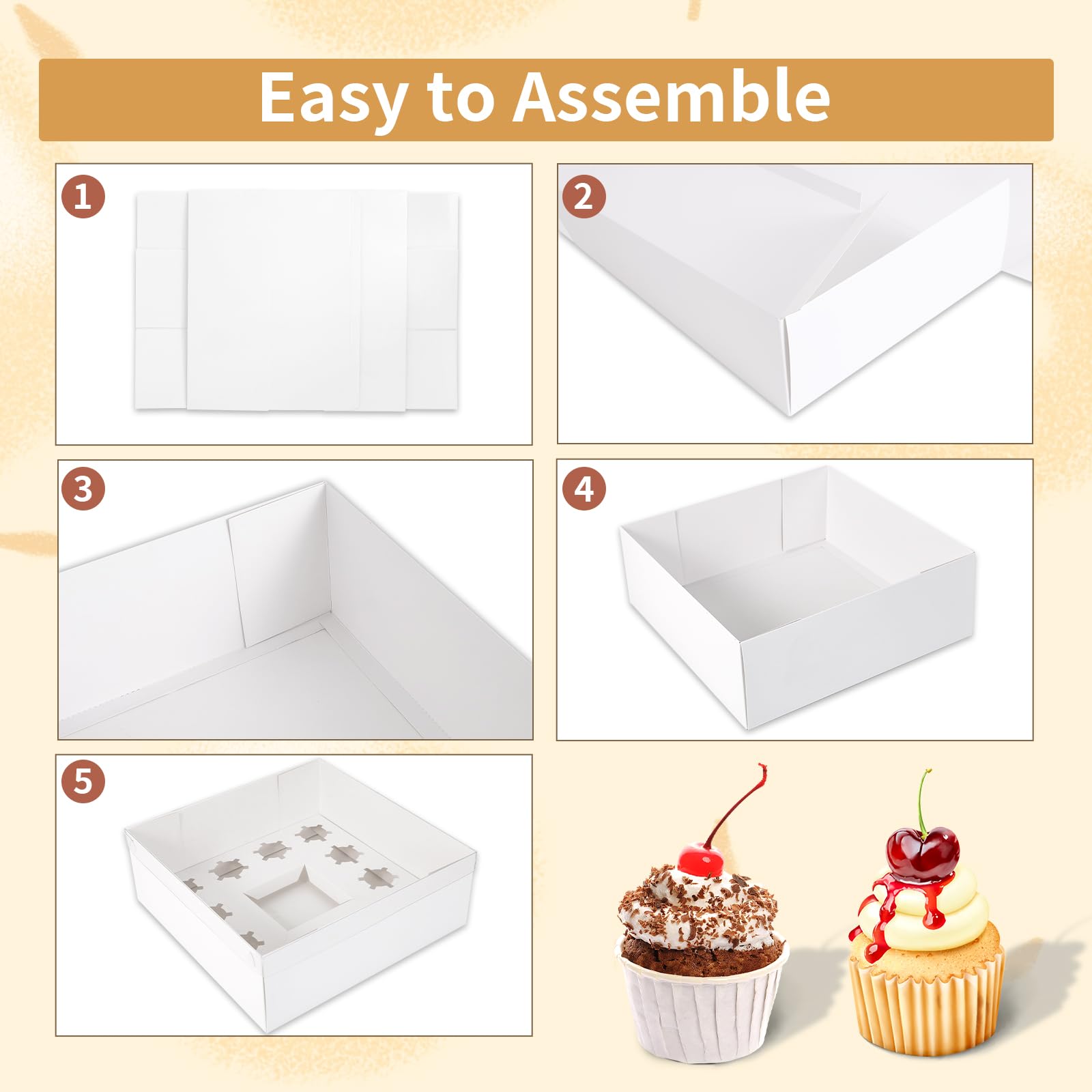 CHENZEM 5 Packs Bento Cake and Cupcake Box Fit 12 muffin Cupcakes and 1 Mini Cake Box with Clear Window and Stickers for Wedding Birthday Valentine'Day Party Baking Supplies (White, 1+12(5Pack))
