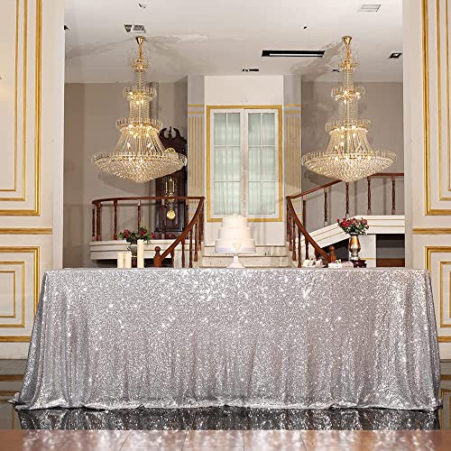 Silver Sequin Tablecloth 90x156 Inch Rectangle for Party Wedding Events - Silver Variation