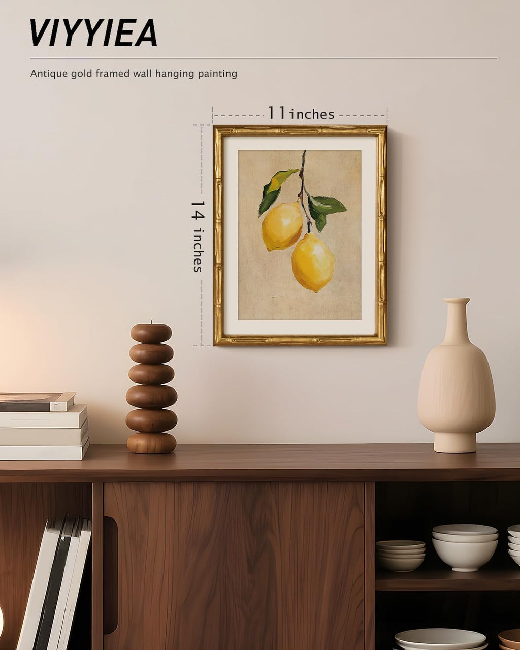 VIYYIEA Bamboo Detail Design Wall Art - Gold Framed Vintage Canvas Print for Living Room | 11 x 14 Inch