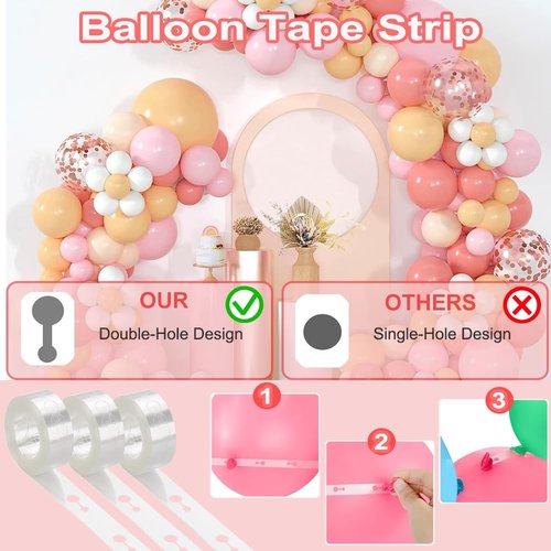 38-in-1 Balloon Arch Garland Kit, 6 Rolls 98ft Tape Strips, 6 Rolls 600 Glue Dots, 20 Flower Clips, 4 Ribbons and 2 Tie Tools for Birthday Wedding Party Decoration