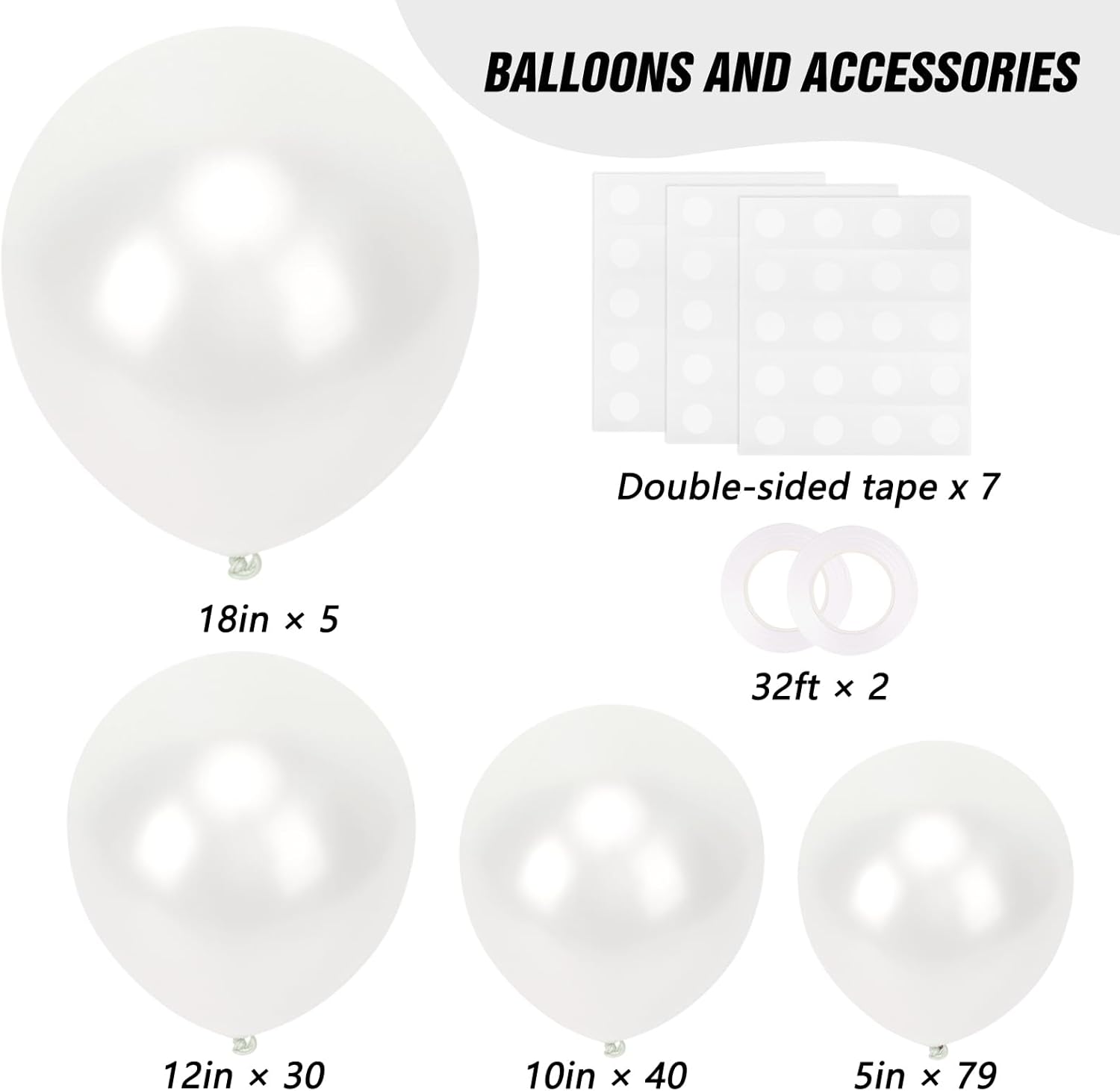 RUBFAC Pearl White Balloon Garland Kit - 154pcs Latex Balloons in 5-18 Inch Sizes for Weddings & Parties