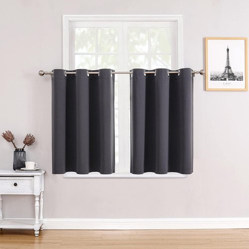 ChrisDowa Small Window Curtains - Grommet Thermal Insulated Room Darkening Panels, Dark Grey (42 x 36 Inch)