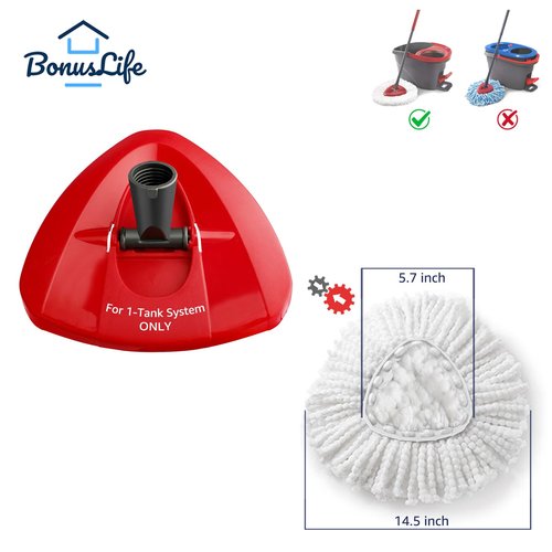 BonusLife 1 Pack Mop Refill and 1 Mop Head Base Part for O-Ceda EasyWrin Spin Mop Refill 1-Tank System Only Easy Cleaning Microfiber Replacement