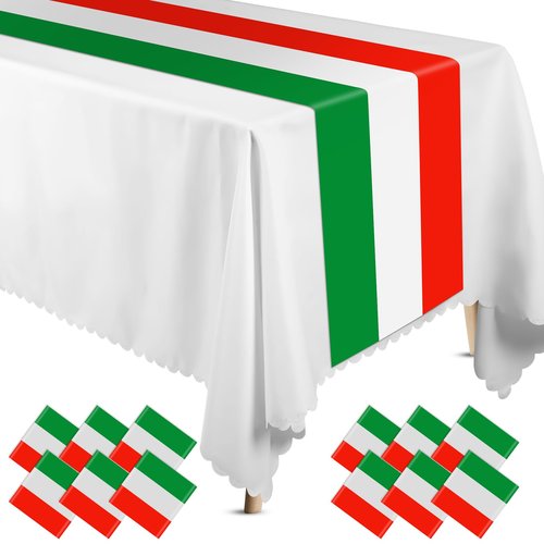 Hotop 3 Pcs Italian Flag Table Runners Plastic Italy Table Runner 14 x 108 Inch Red Green and White Striped Table Runner Disposable Italian Flag Table Decoration for Home Room Kitchen Party Supplies