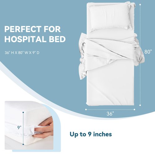 Hospital Bed Sheets 36" x 80" x 9", 2 Pack Hospital Fitted Sheet for Home Use & Hospital Care Beds, Shrinkage & Stain Resistant Twin XL Sheets Cover, White