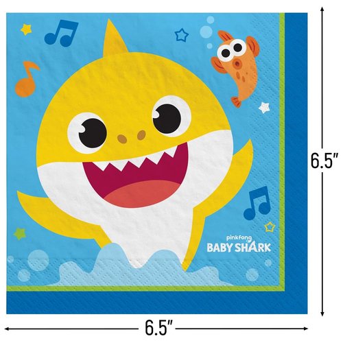 Baby Shark Luncheon Napkins, 6.5" (16-Pack) - Adorable Table Accessory, Perfect for Kids' Parties & Celebrations