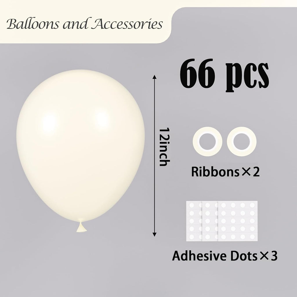 Voircoloria Ivory White Balloons - 66-Pack 12-Inch Latex Party Balloons for Weddings & Celebrations