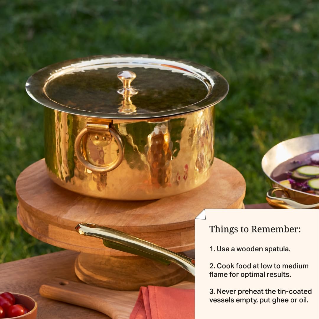 P•TAL Brass Stock Pot with Lid Naturally Nonstick and Toxin Free Pasta Pot Multipurpose Cooking Pot, PFOA and PTFE Free (1 Quart)