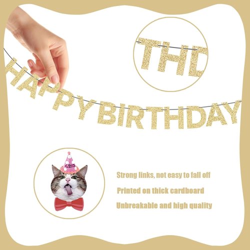 KINGZONE Cat Happy Birthday Banner - Cat Birthday Decorations Party Decor Supplies for Kids, Boys, Girls
