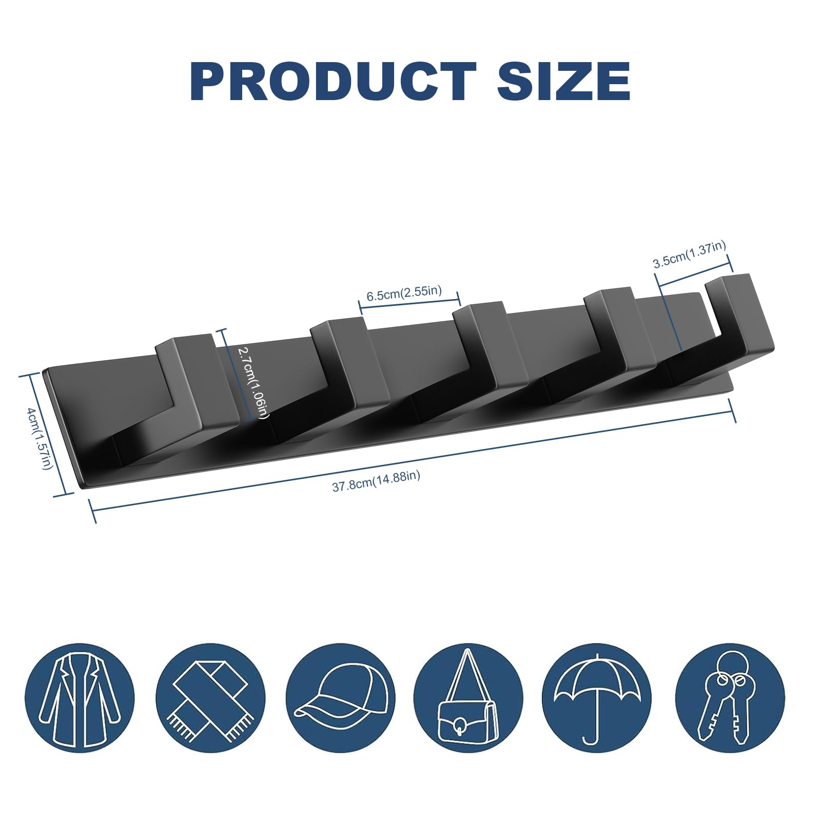 PMMASTO Coat Rack Wall Mount, Coat Hooks Wall Hooks for Hanging, Stainless Steel Coat Hanger Towel Hooks for Bathrooms, Hat Rack (Black 5 Hooks, 1 Pack)