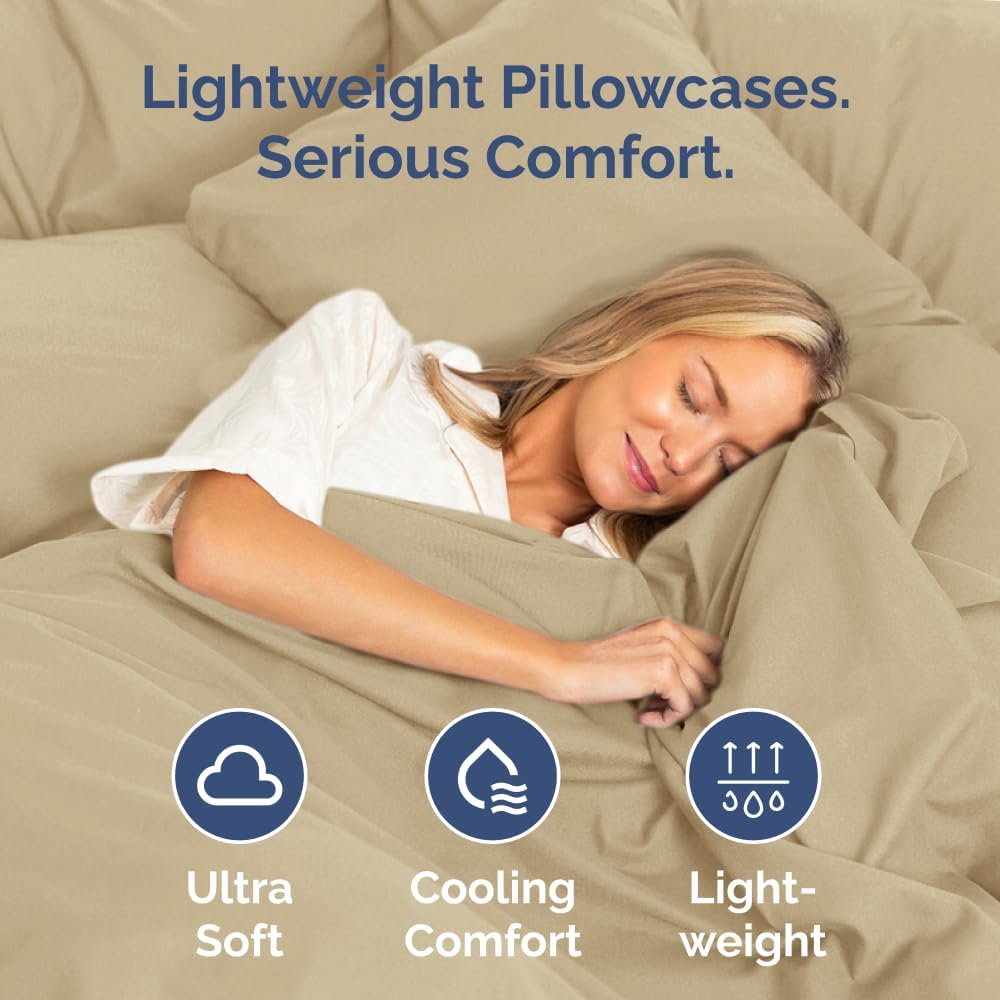 Standard Pillow Cases Set of 2 | Ultra-Soft Hotel Quality Covers - Comfy, Wrinkle-Free, Stain Resistant - Beige