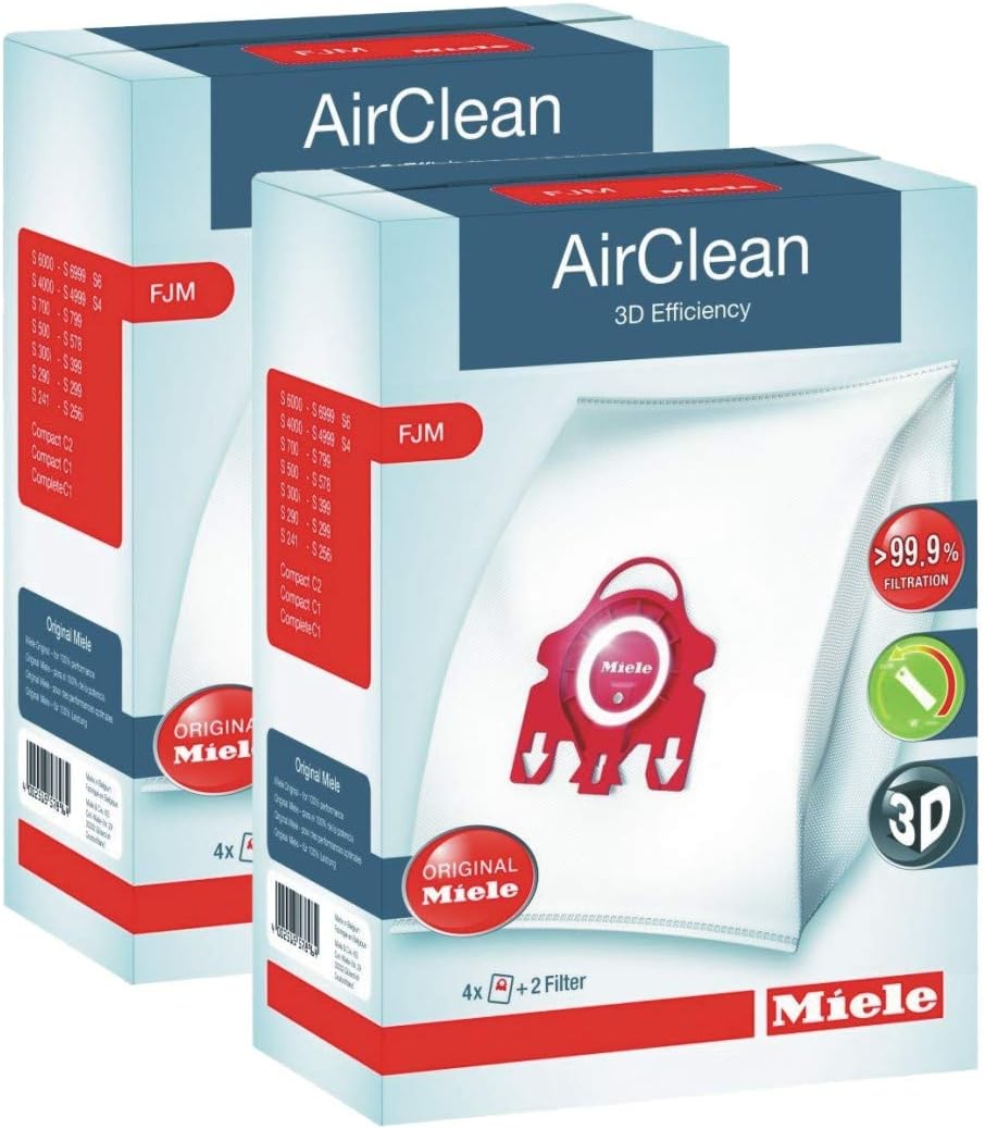 Miele AirClean 3D Efficiency Dust Bags - Type FJM, 4 Bags & 2 Filters | 12-Piece Set
