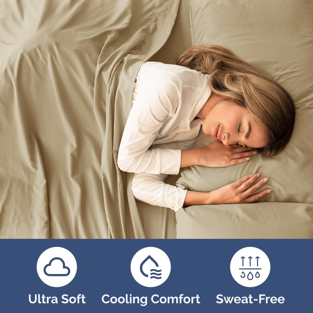 Skiennix Twin XL Sheet Set - Comfy Cooling Bed Sheets - Ultra-Soft, Deep Pockets, Wrinkle-Free - Beige