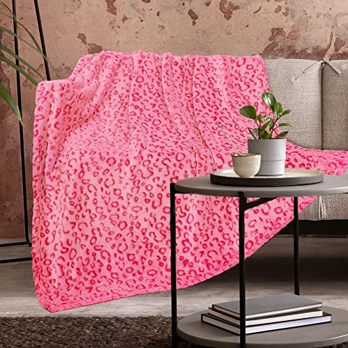 Queen Size Pink Leopard Print Blanket - Soft Microfiber Throw for Couch & Bed