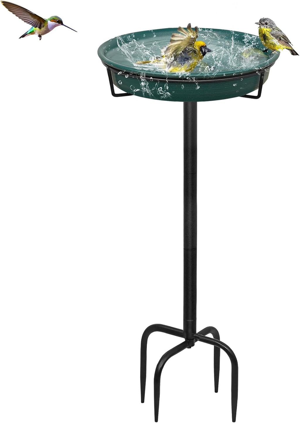 Skiennix Freestanding Birdbath - Outdoor Garden Bird Feeder Bowl with Metal Stake & Detachable Spa Design - 35.5 In