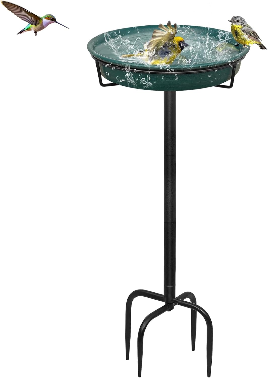 Skiennix Freestanding Birdbath - Outdoor Garden Bird Feeder Bowl with Metal Stake & Detachable Spa Design - 35.5 In