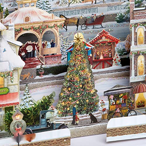 Christmas Pop Up Card - Winter Village Scene with Merry Christmas & Happy New Year - Variation of Merry Christmas and Happy New Year