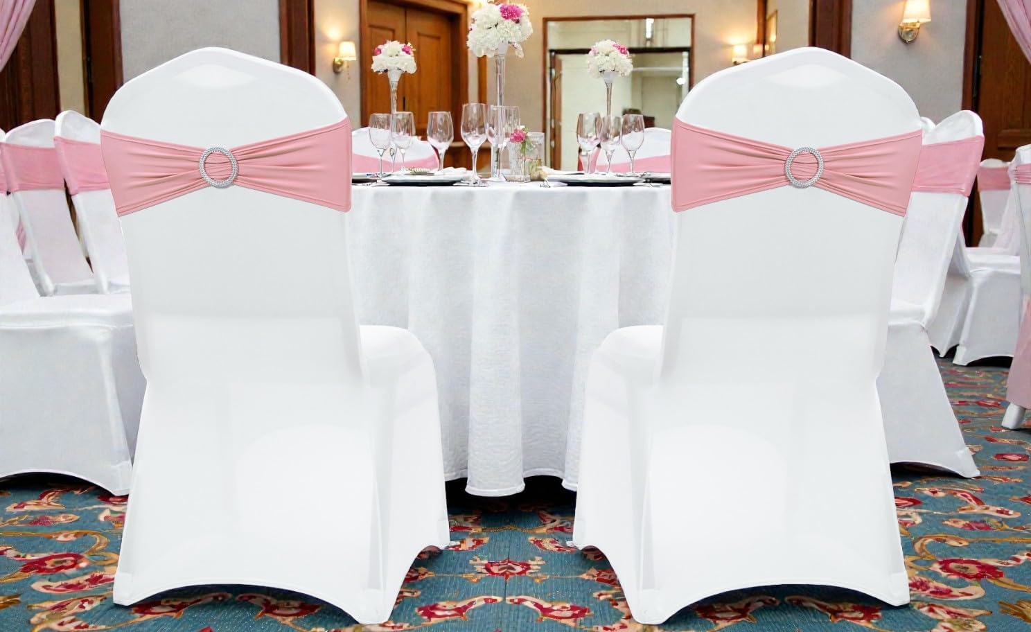 MDS Premium Stretch Spandex Chair Sashes - Pack of 10 Dusty Rose Covers with Buckle Slider for Weddings & Events