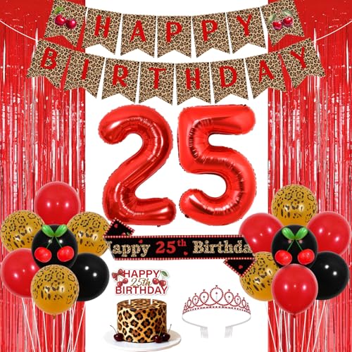 Kreatwow 25th Birthday Decorations Cheetah Leopard Cherry Party Set